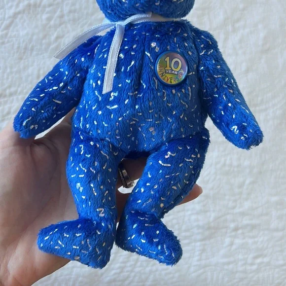 GIFTED Ty Beanie Babies Baby Blue Sparkly Decade Teddy Bear Rare Collectible - Picture 3 of 8